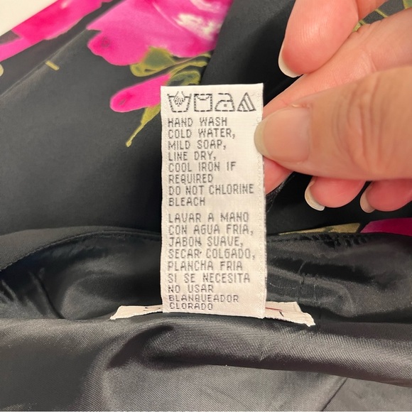 Black pink floral dress y2k style asymmetrical mesh overlay lined dark floral - Picture 5 of 10